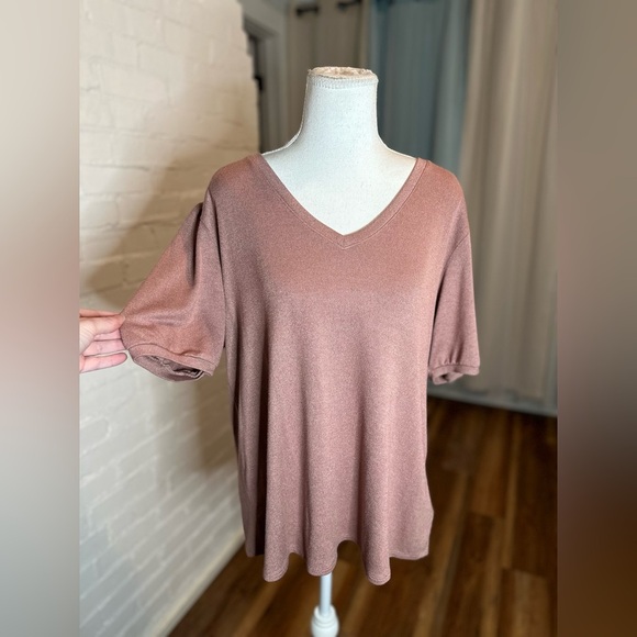 Mod Ref Dusty Rose Soft Knit V-Neck Shirt - Picture 1 of 6